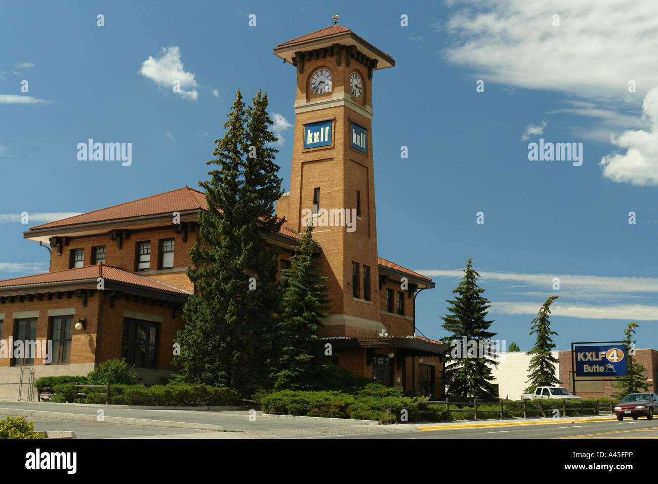 AJD56961, Butte, MT, Montana, alte Depot, Radiosender, der Milwaukee Road-Depot Stockfoto
