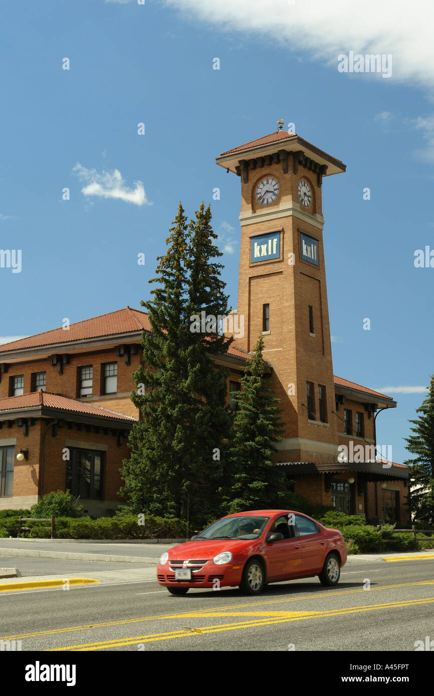 AJD56962, Butte, MT, Montana, alte Depot, Radiosender, der Milwaukee Road-Depot Stockfoto