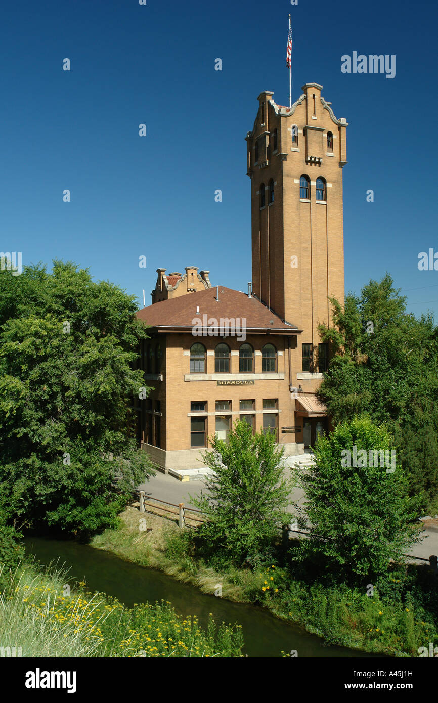 AJD56433, Missoula, MT, Montana, 1910-Depot, das alte Milwaukee Road Railroad Train Depot Stockfoto