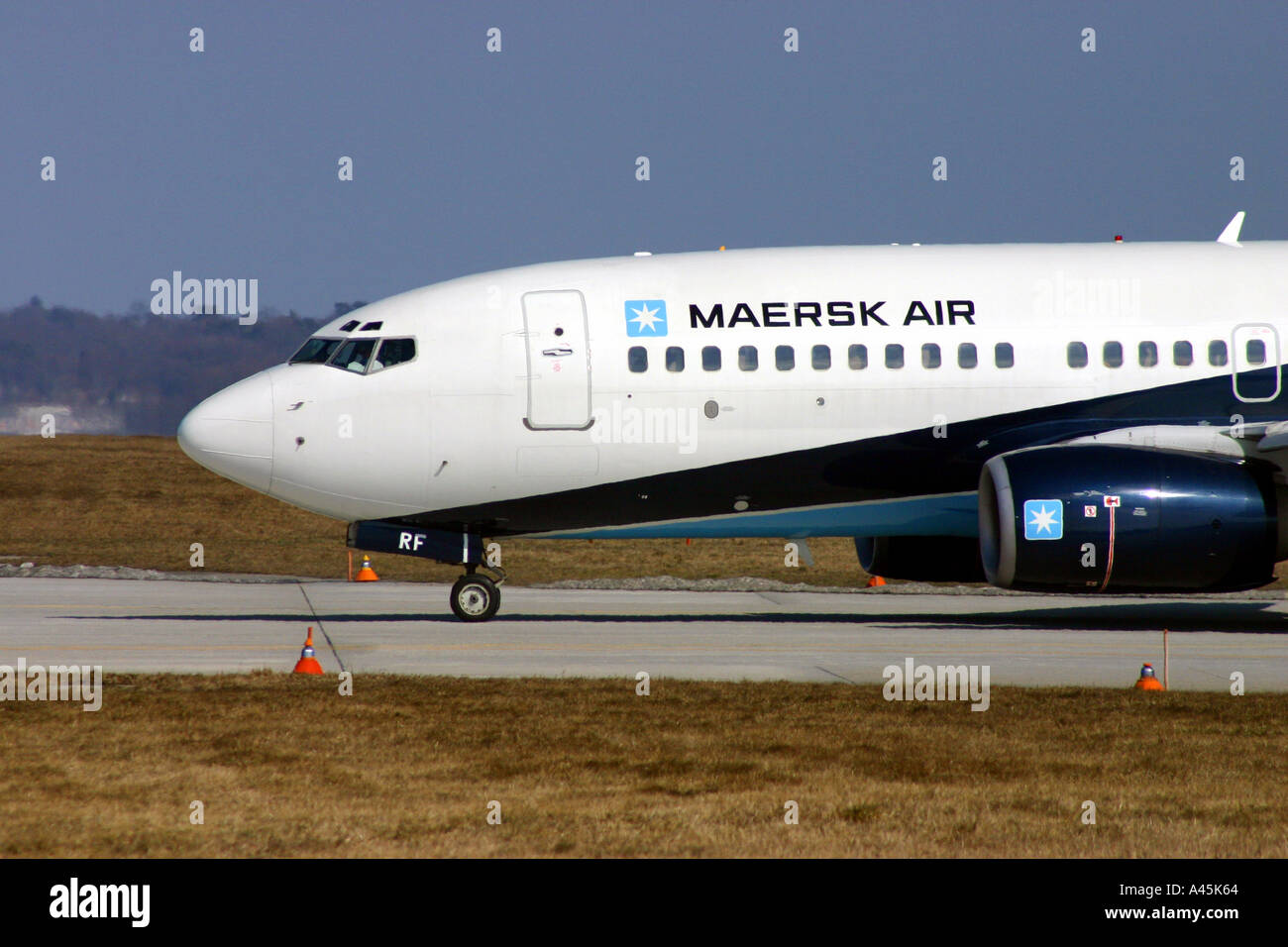 Maersk Flugzeuge am Flughafen Genf, Schweiz Stockfoto