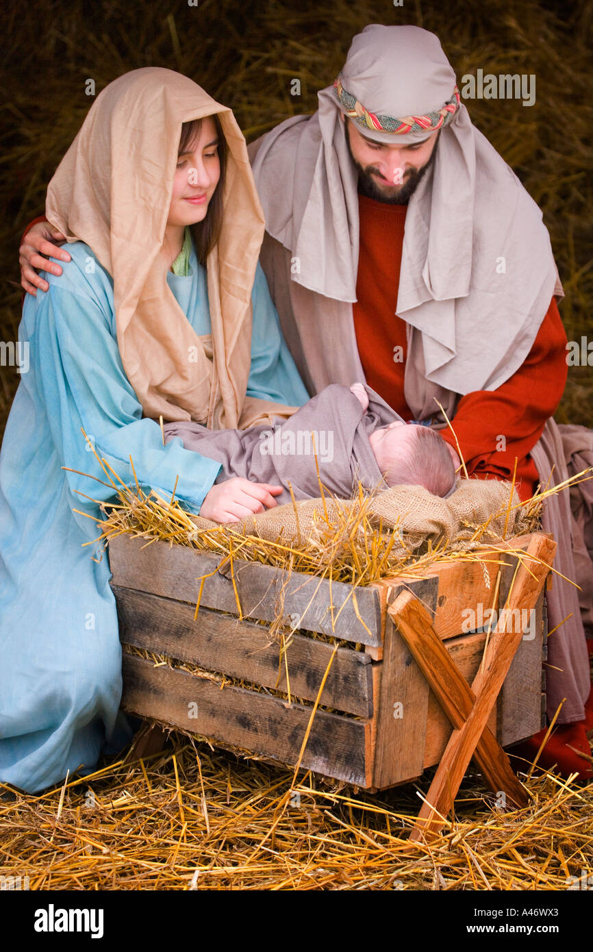 Maria und Josef mit dem Jesuskind Stockfoto