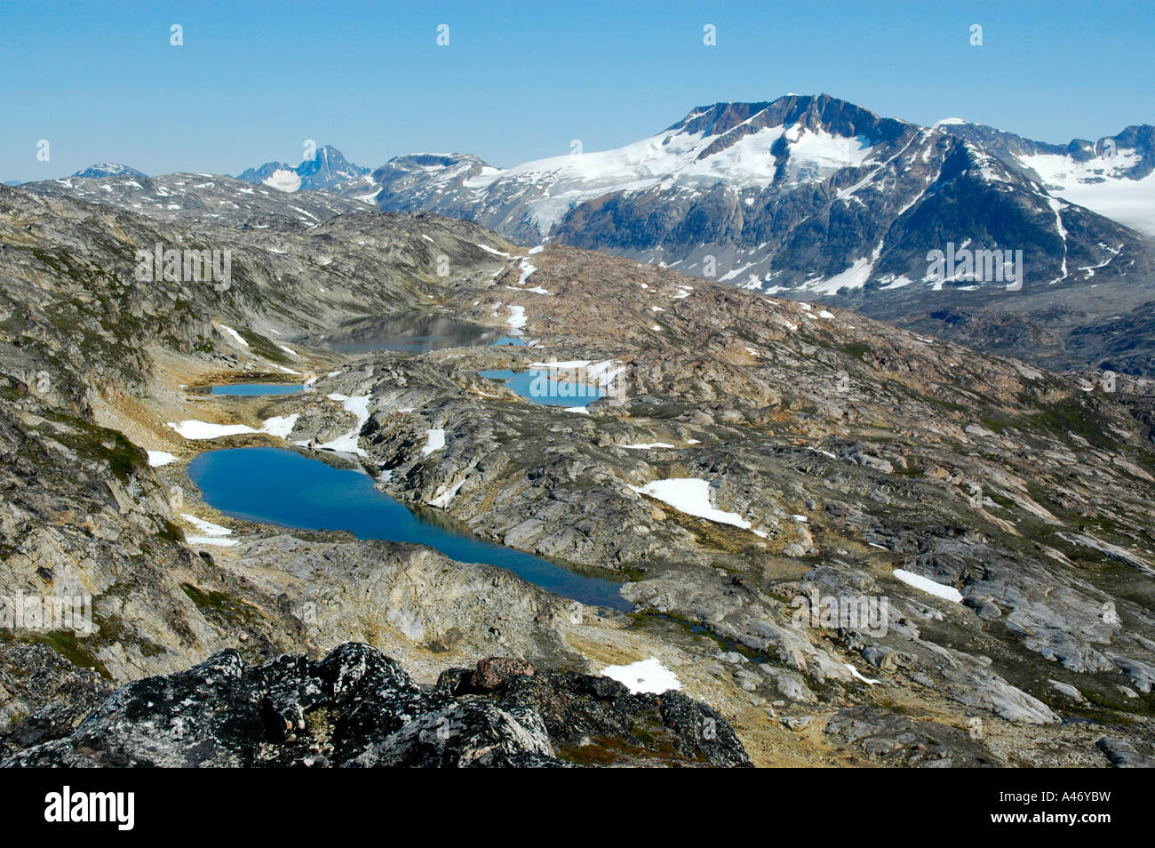 Wilden unberührten glazialen Berglandschaft mit Gletschern und Seen Eastgreenland Stockfoto