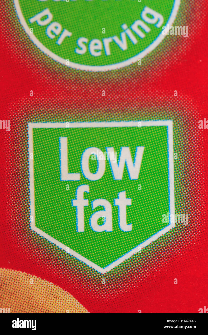 Low Fett essen Produktkennzeichnung Stockfoto
