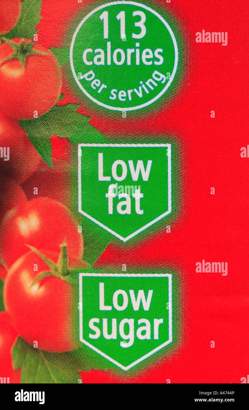 Zuckerarm low fat Lebensmittelkennzeichnung Suppe kann Stockfoto