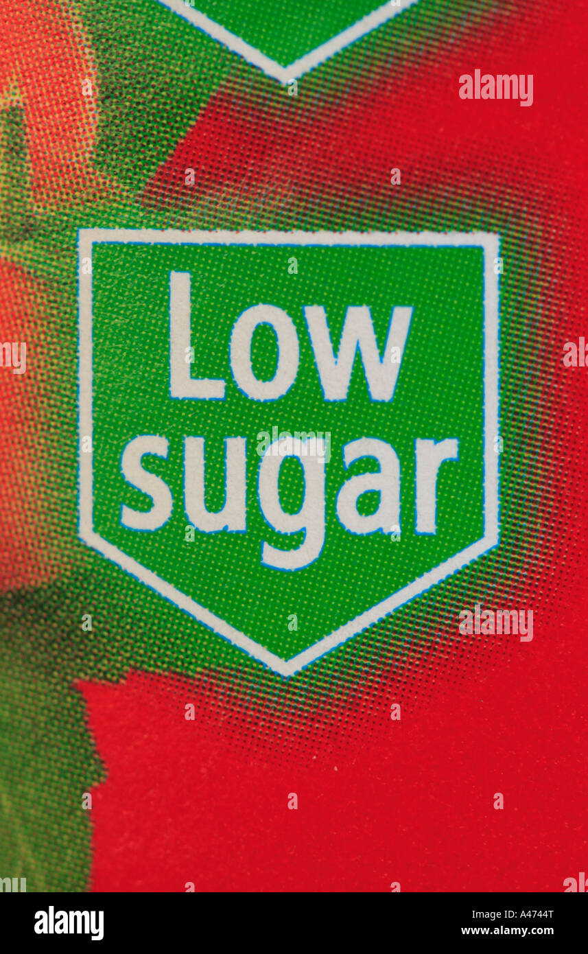 Zuckerarm Lebensmittelkennzeichnung Stockfoto