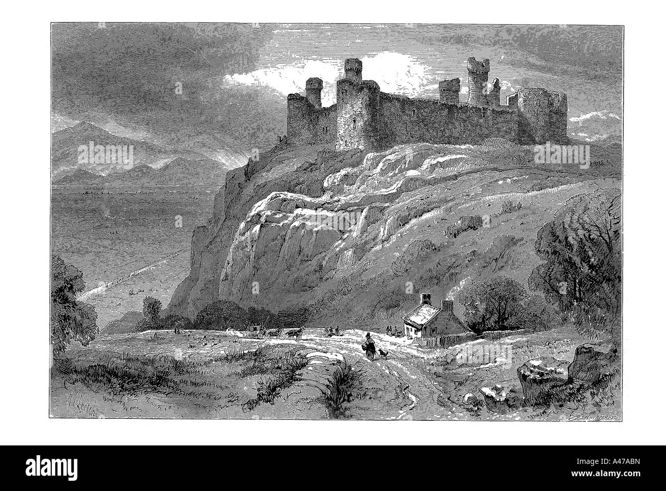 Harlech Castle Wales walisischen Gwynedd West Küste UK Großbritannien mittelalterliche Festung Glendower Snowdonia Klippe Denkmal Stockfoto
