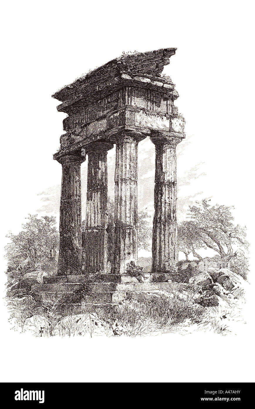 Italien italienischen Sizilien Sizilien Agrigento Akragas Tal Tempel Castor Pollux Dioskuren griechischen Antike römische Ruine bleiben Anbetung Sto Stockfoto