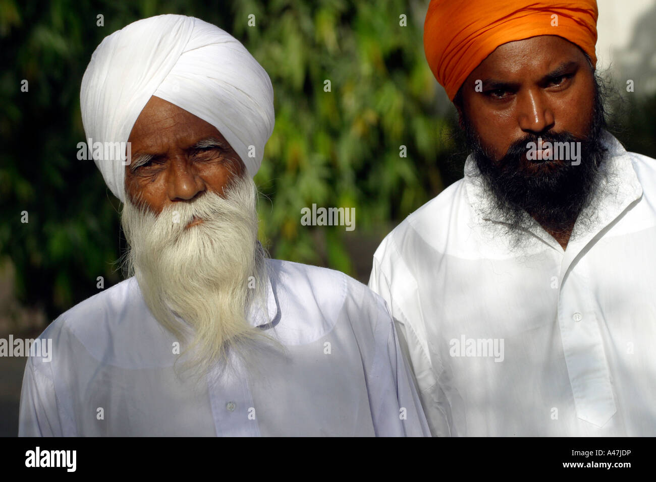 Zwei Sikh-Männer tragen ihre traditionelle Turbane in Neu-Delhi in Indien Stockfoto