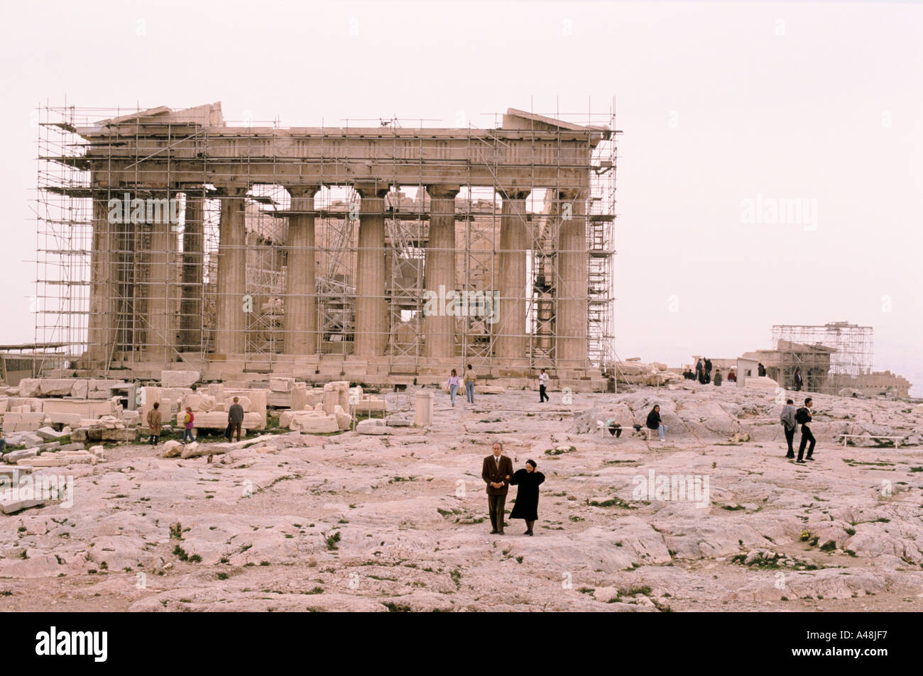 Wiederherstellung des Parthenon auf der Akropolis der Stein wurde von sauren Verunreinigung angegriffen Stockfoto