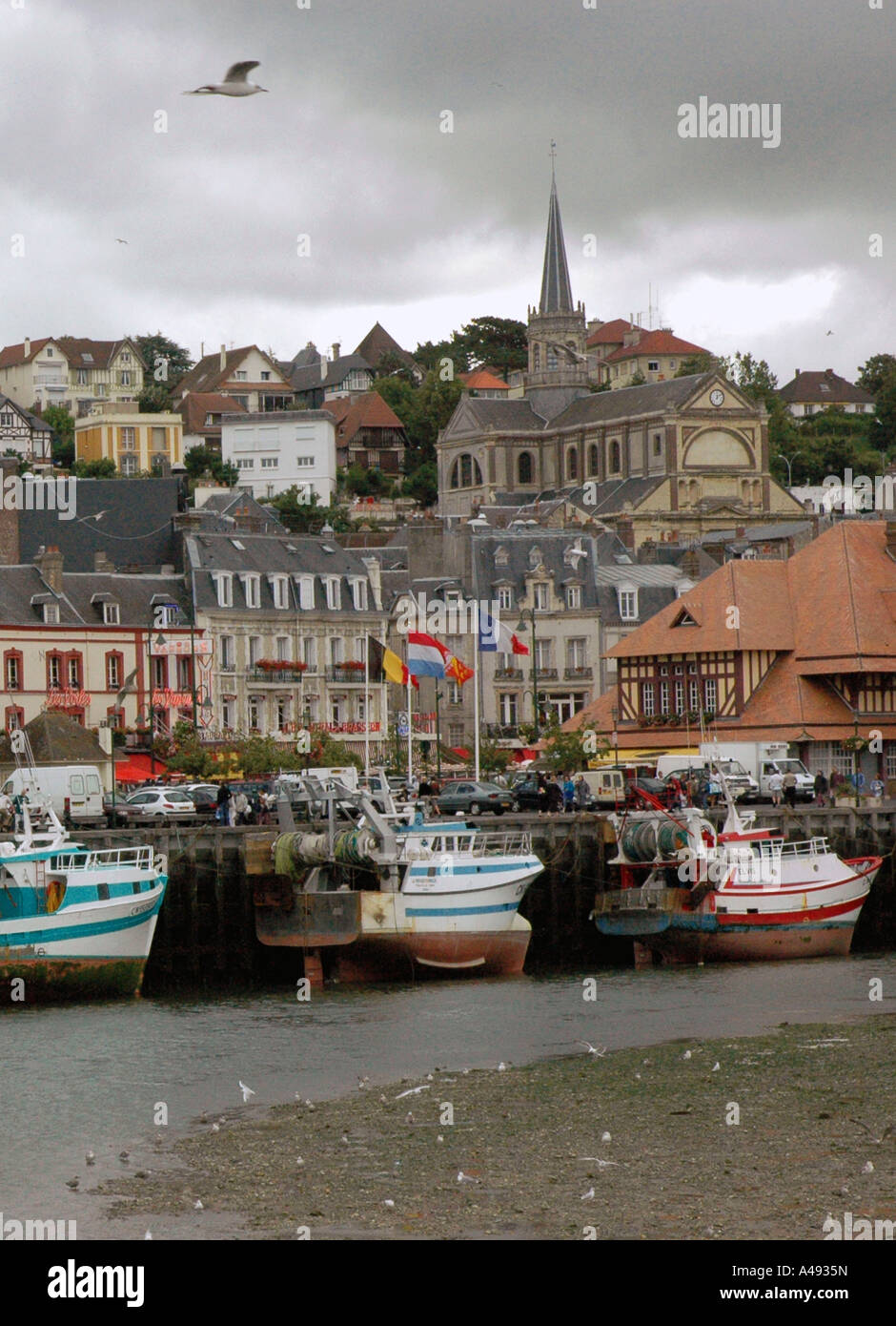 Panoramablick von Trouville Ärmelkanal La Manche Normandie Normandie Nord-West-Frankreich-Europa Stockfoto