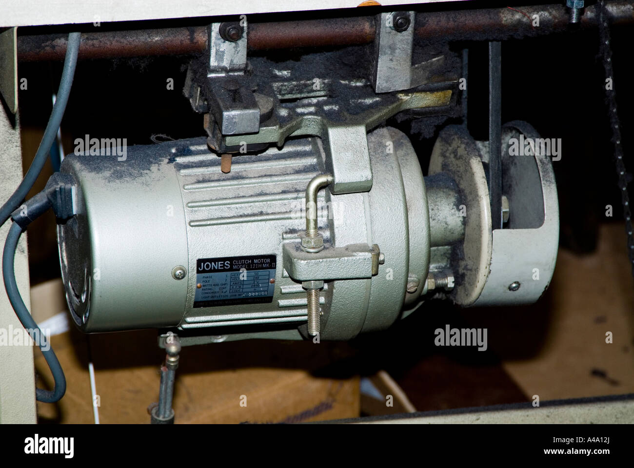 Jones Kupplungsmotor für eine Nähmaschine Stockfoto