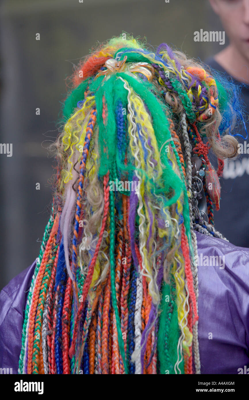 Interessante Haare beim Edinburgh International festival Stockfoto