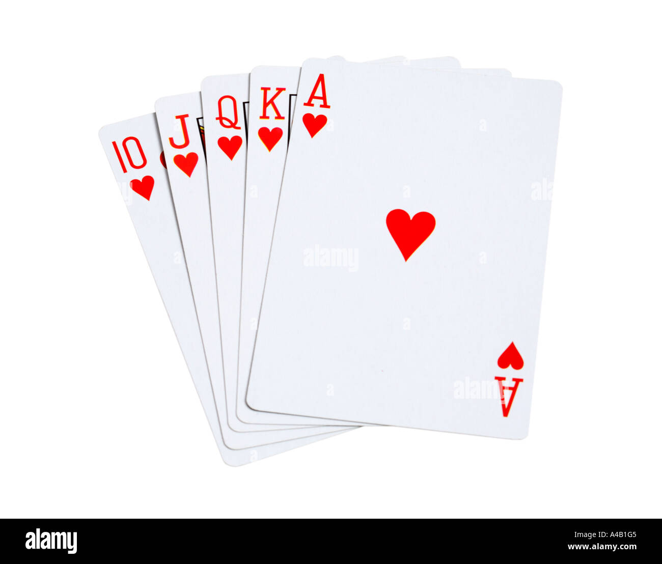 10 Jack Königin König und Ace of Hearts Karten Stockfoto