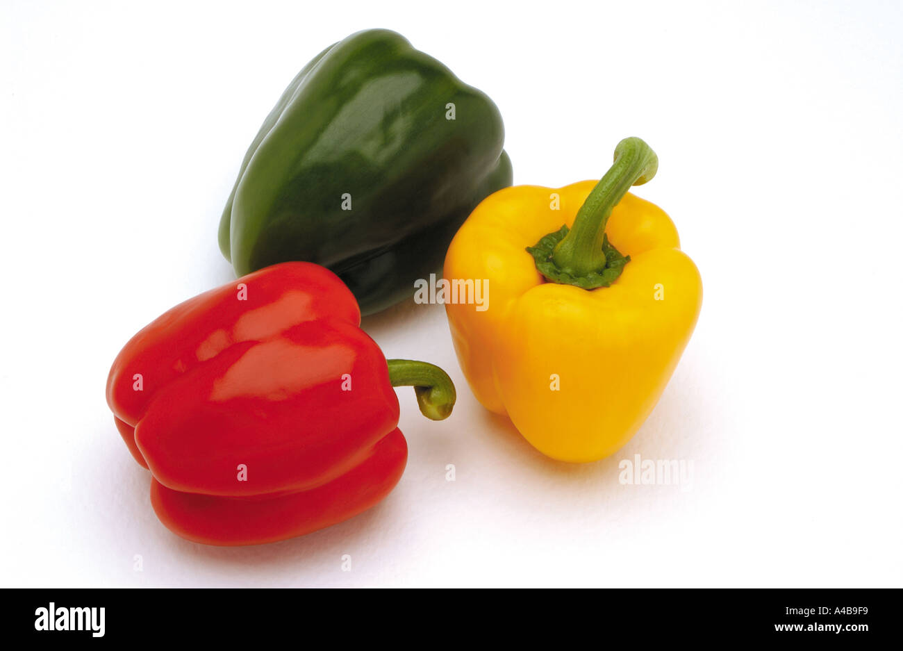 Nahaufnahme von Rot-Gelb und Grün Paprika Stockfoto