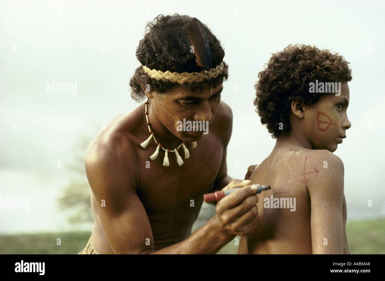 Provinz Bahia Brasilien Juli 1991: Pataxo Indianer, von ihrem Land vertrieben, durch Viehzüchter sind Kampagnen, um eine Pataxo-Indianer-Reservat zu etablieren. Stockfoto