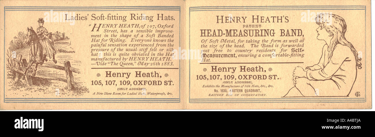 Ladies' Soft anliegende Reiten Hüte Werbung 1885 Stockfoto