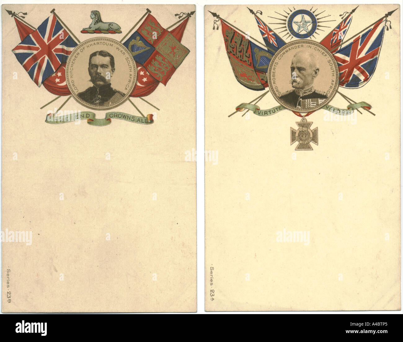 Burenkrieg patriotische Postkarten ca. 1901 mit Lord Kitchener und Lord Roberts Stockfoto