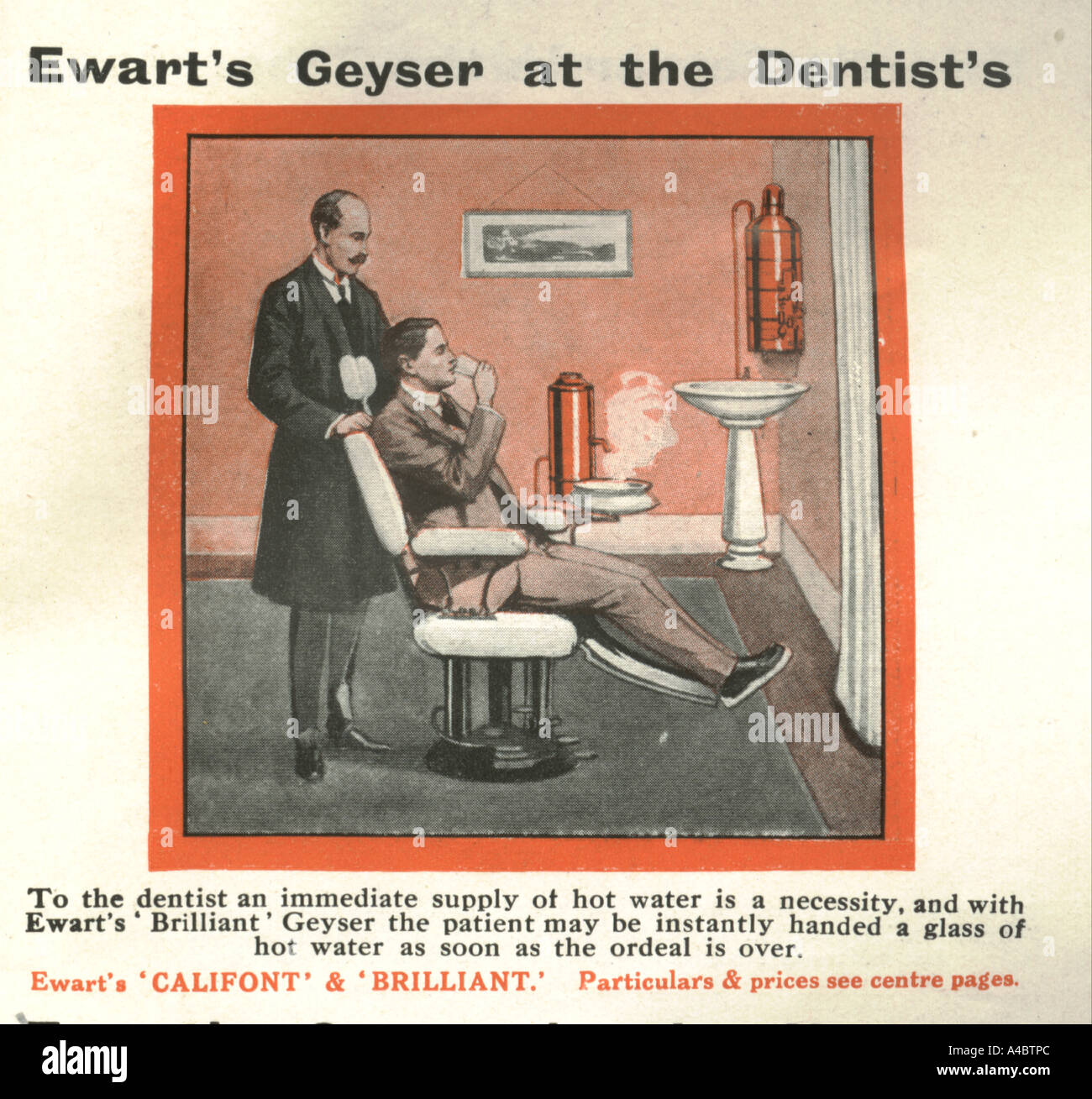 Zahnärztliche Chirurgie um 1910 Werbung Ewart Geysir Stockfoto