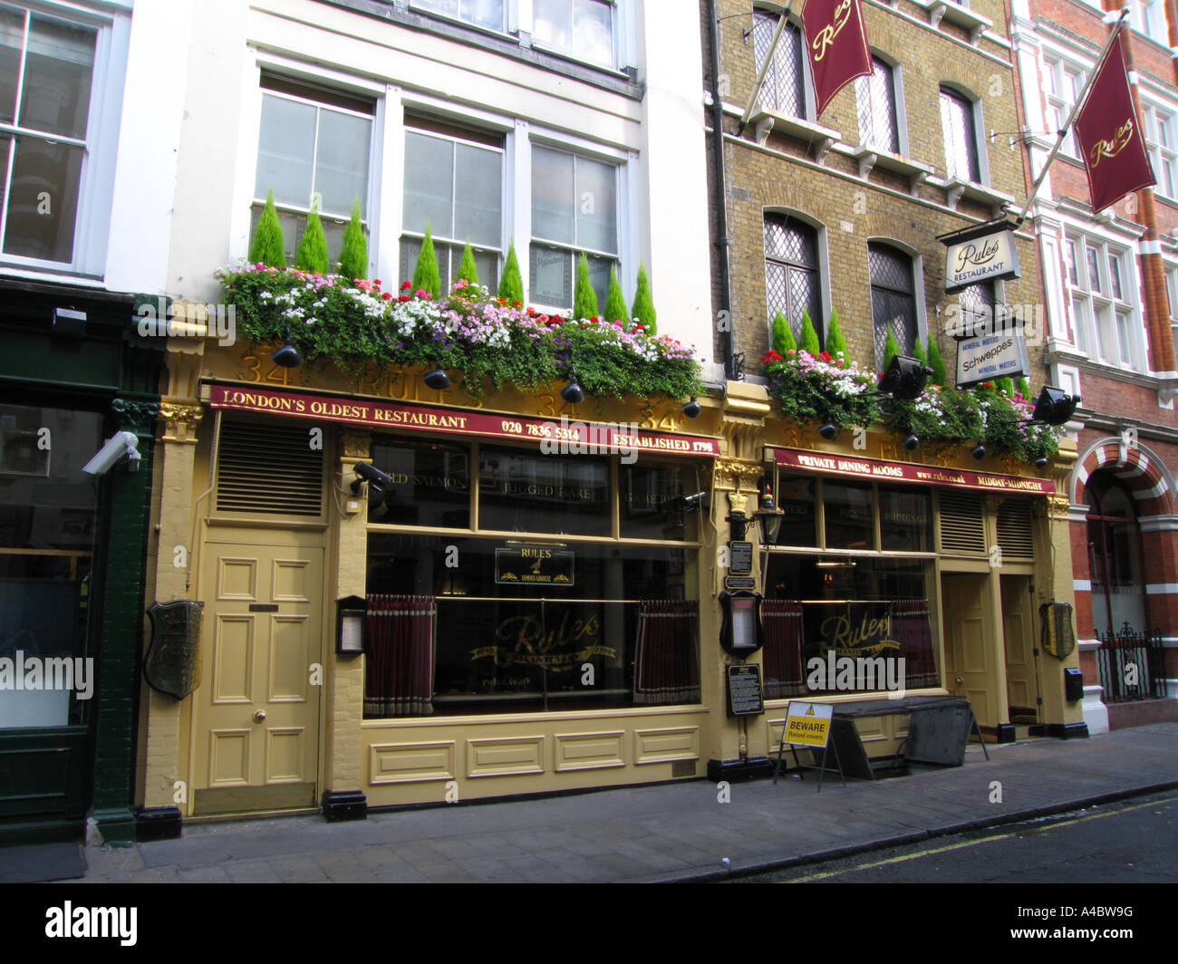 Restaurant Rules in Covent Garden, London. Gegründet im Jahr 1798, das älteste Restaurant in London. Hier werden klassische britische Gerichte in edwardianischem Ambiente serviert. Stockfoto
