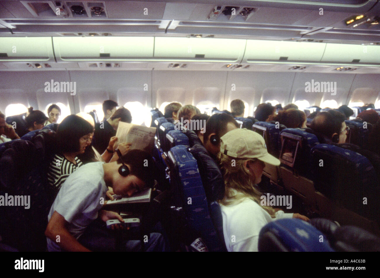 Aircraft Interior Economy American Airlines Stockfotos