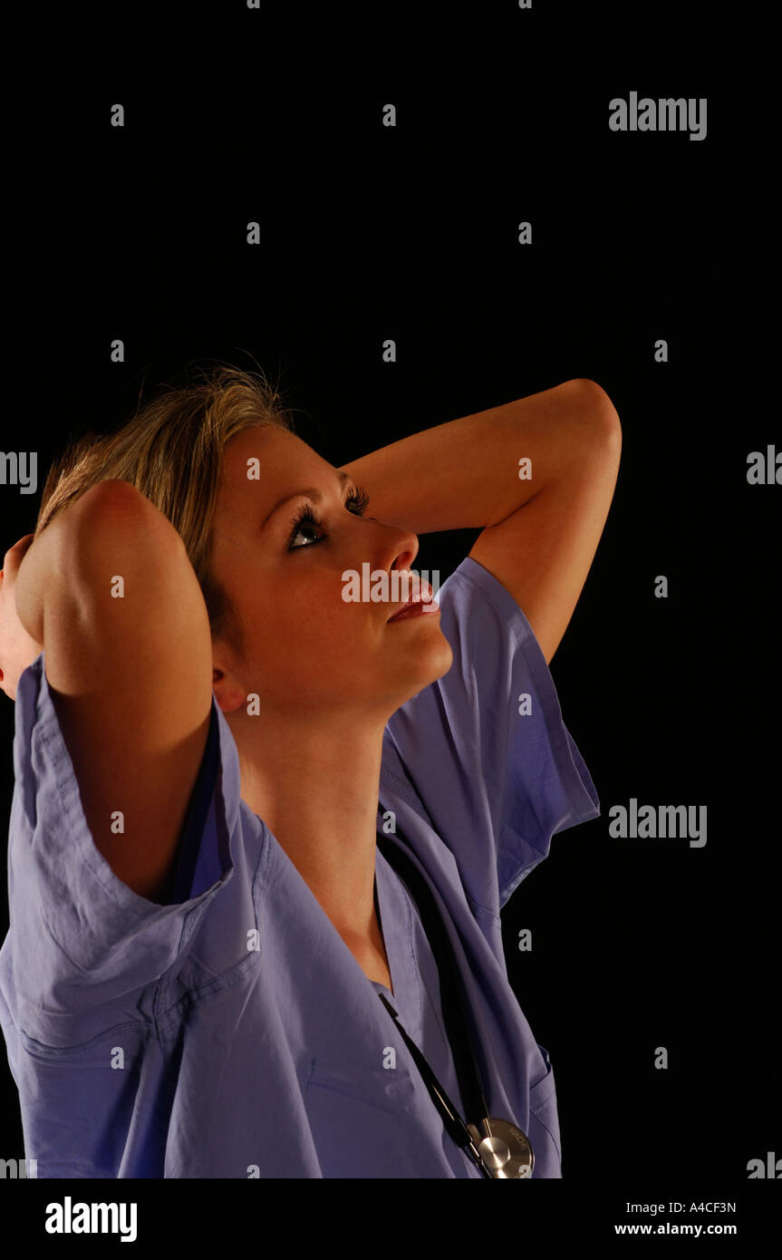 Müde Krankenschwester Stockfoto