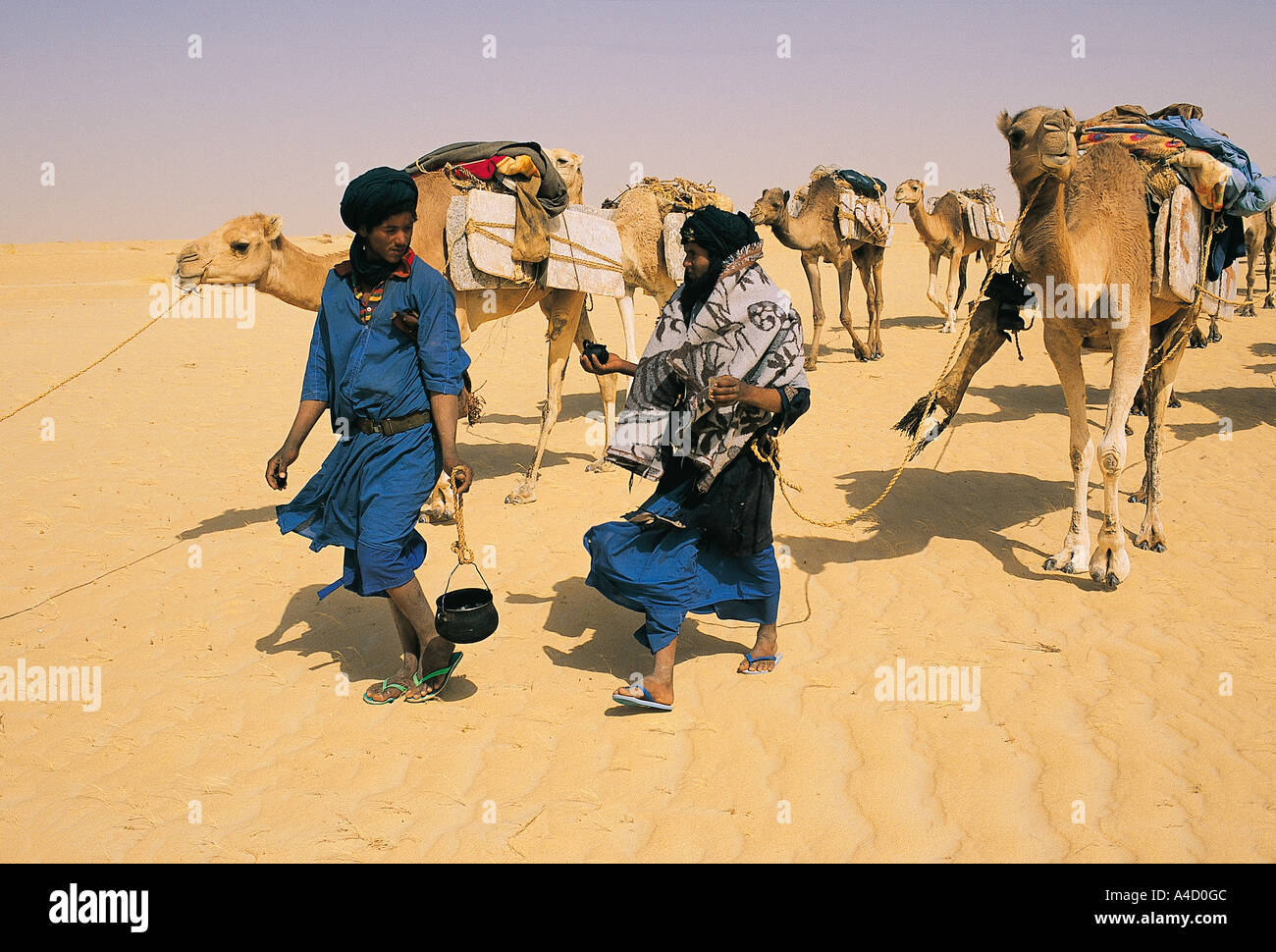 Tuareg Salz Wohnwagen in großen Sahara Wüste Reise von Taodeni nach Timbuktu Mali. Stockfoto