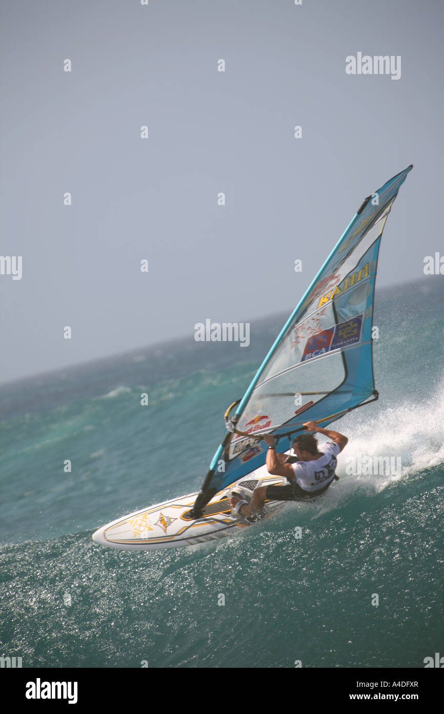 Windsurfen am Strand von Ponta Preta während die Weltmeister 2007 Stockfoto