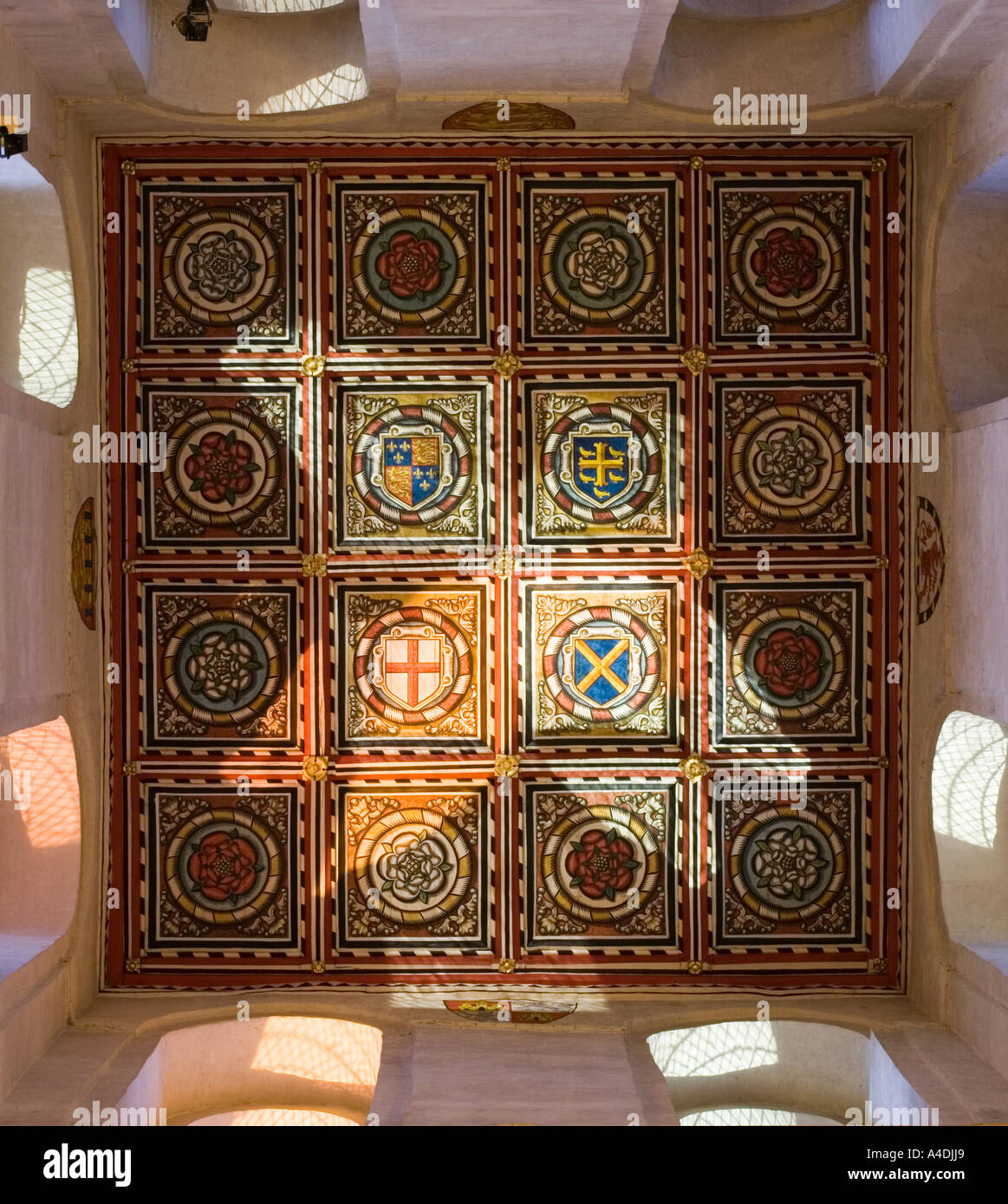 St Albans Abbey Tower bemalte Decke Hertfordshire Stockfoto