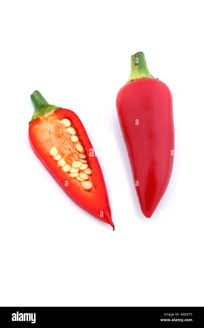 Chili-Still-Leben auf einem weißen Hintergrund Stockfoto