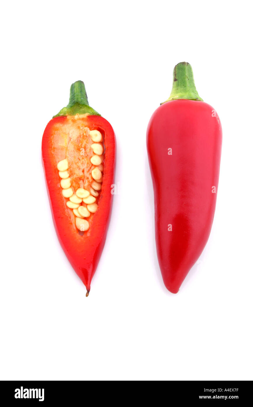 Chili-Still-Leben auf einem weißen Hintergrund Stockfoto