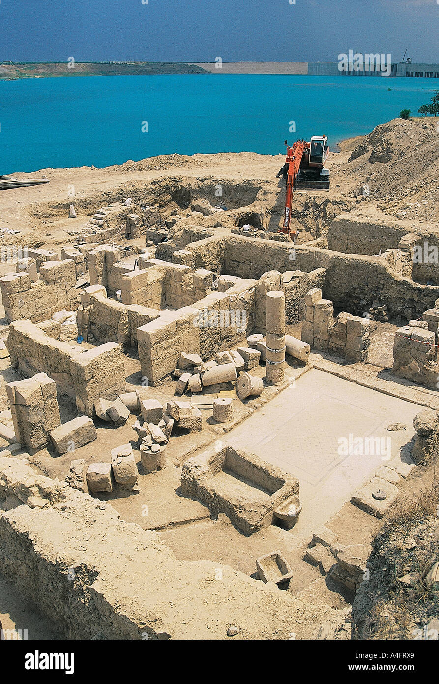 Notfall Ausgrabungen in der antiken Stadt Zeugma zum Speichern von kostbaren Mosaiken und Artefakte vor steigenden Wasser bedeckt. Stockfoto