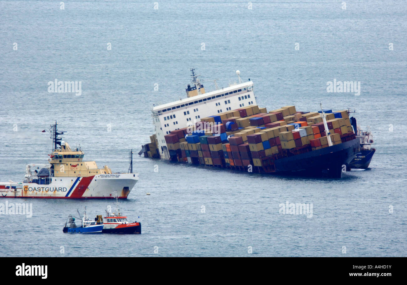 Containerschiff MSC Napoli gestrandet aus Branscombe in Devon, England UK Stockfoto
