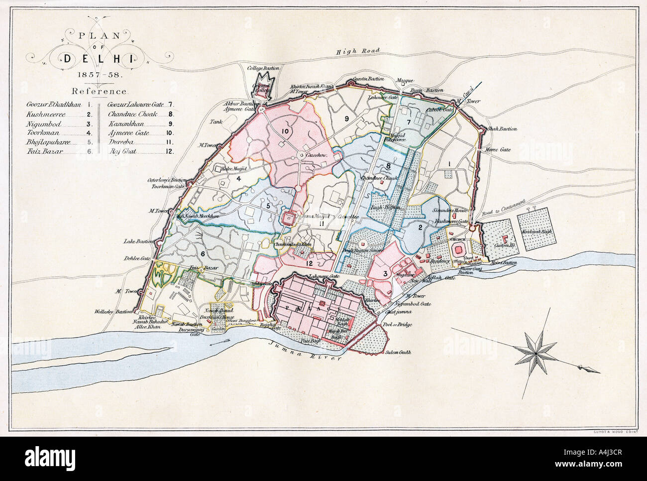 Plan von Delhi, Indien, 1857-1858, (1893). Schöpfer: Guyoy & Holz. Stockfoto