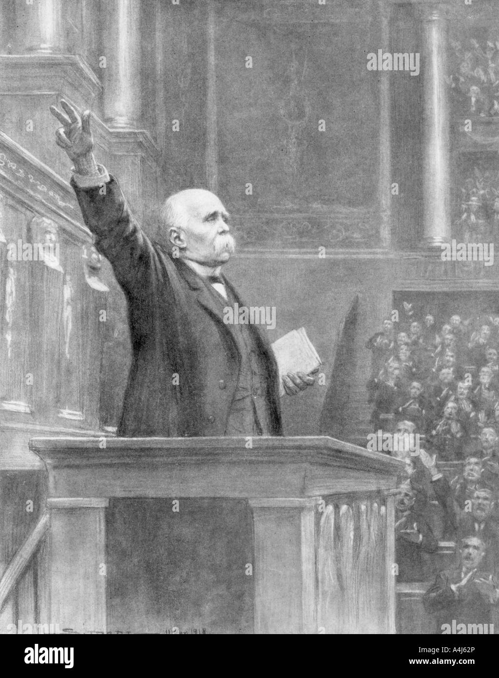Premierminister Georges Clemenceau kündigt das Ende des Krieges, 11:00, 11. November 1918 (1926). Artist: J Simont Stockfoto