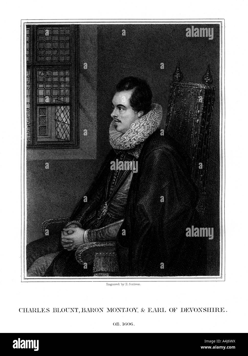 Charles Blount, 1. Earl of Devon, Englisch Höfling und Soldat, der (1827). Artist: E Scriven Stockfoto