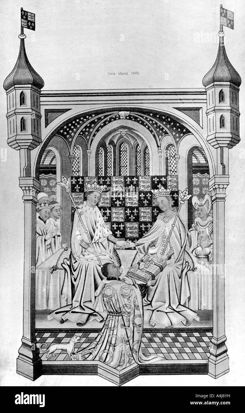 John Talbot, Graf von Shrewsbury, präsentiert ein Buch zu Margaret von Anjou, c 1445, (1910). Artist: Unbekannt Stockfoto