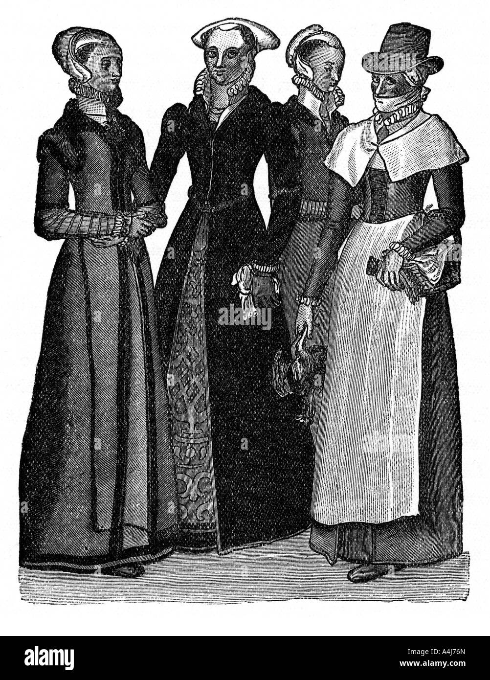 Kostüme von Stadt und Land Frauen, 16. Jahrhundert, (1910). Artist: Unbekannt Stockfoto