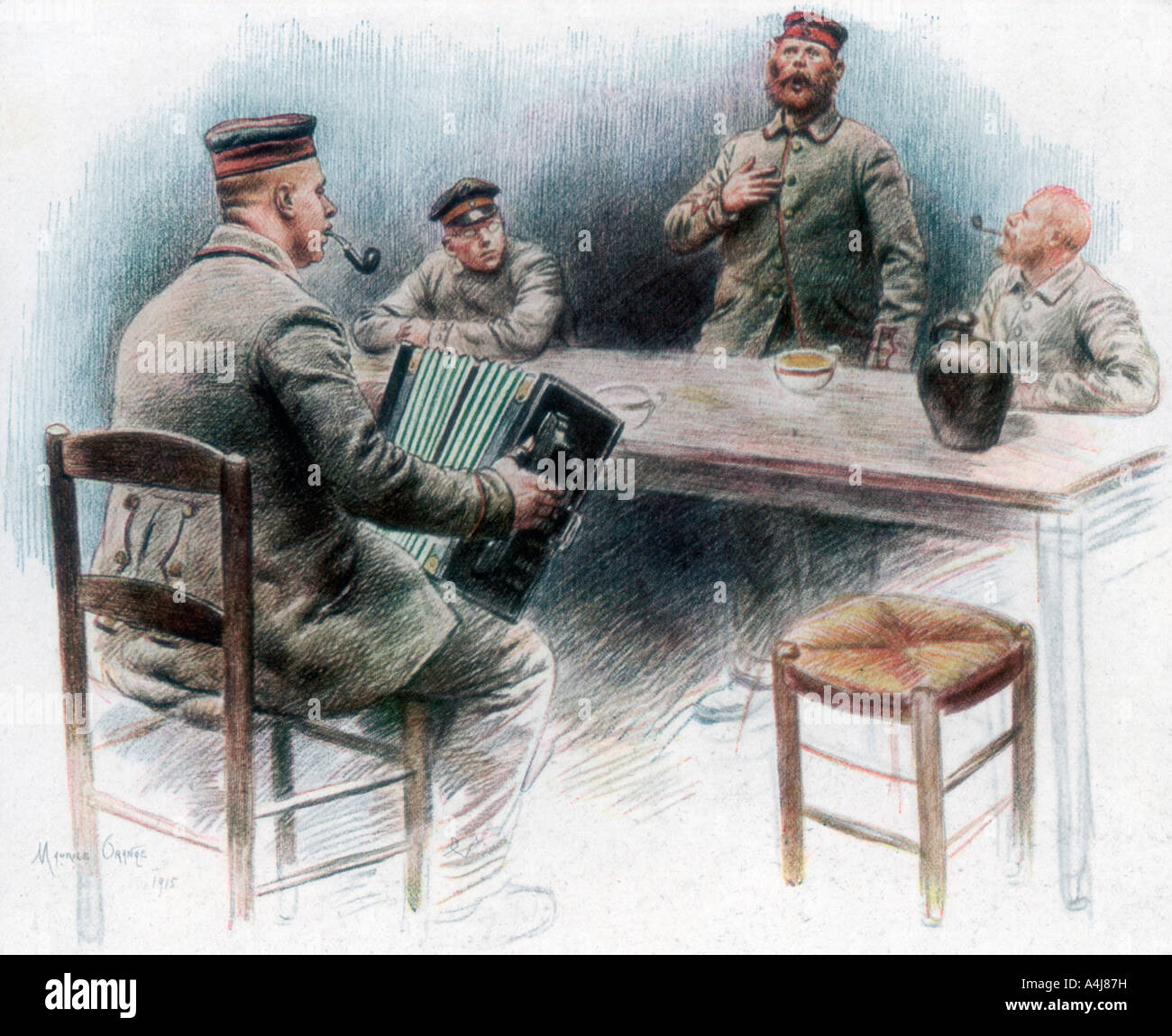 Die Entimental Ballade in der Kantine", deutsche Kriegsgefangene in Dinan, Frankreich, 1915, (1926). Artist: Maurice Orange Stockfoto