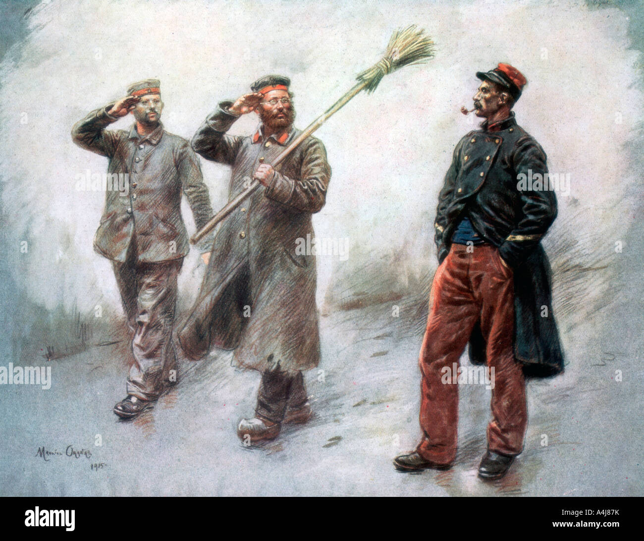 "Müdigkeit am Hauptsitz', deutsche Kriegsgefangene in Dinan, 1915, (1926). Artist: Maurice Orange Stockfoto