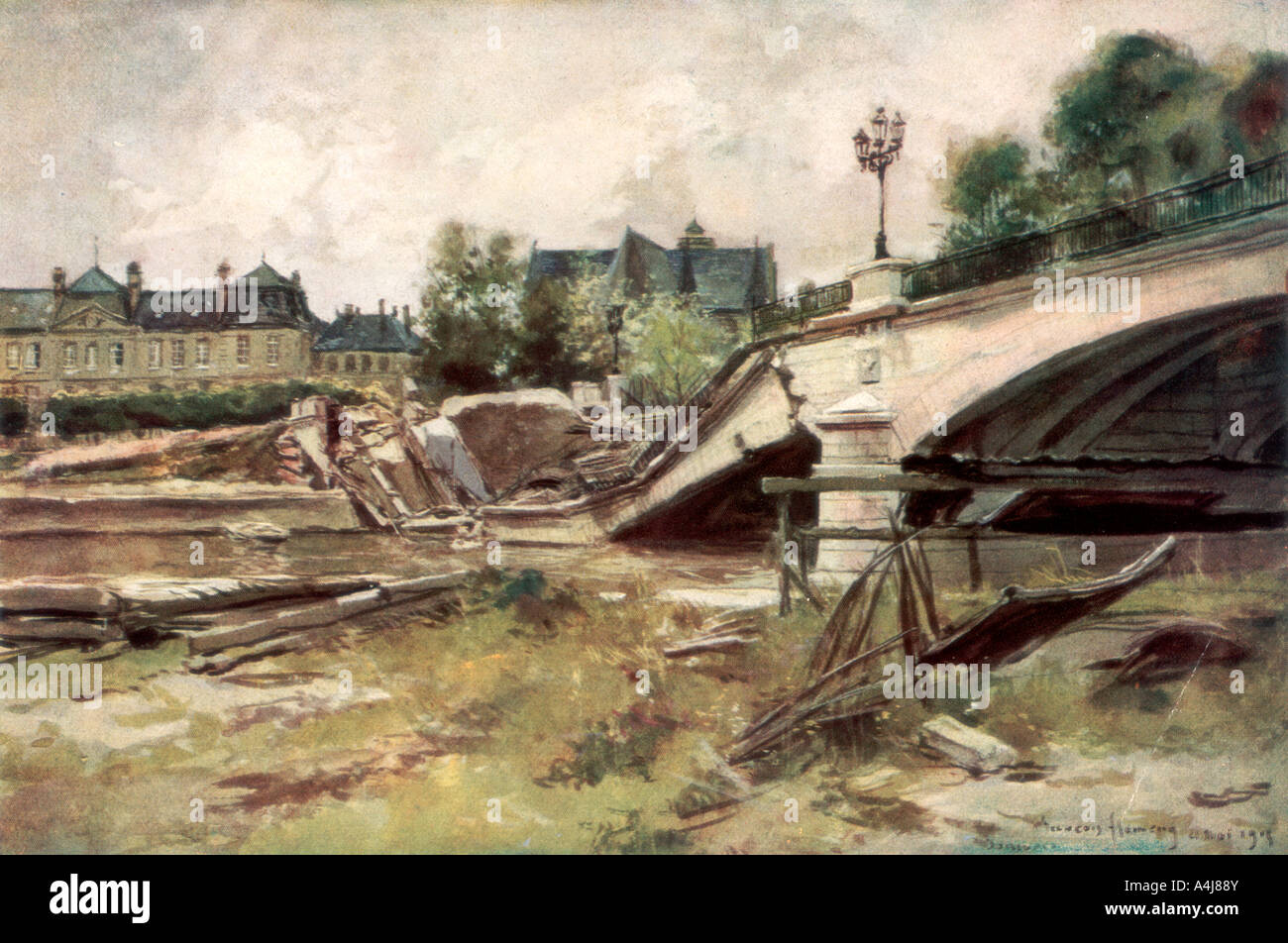 "Die Brücke an der Aisne, Frankreich, 1915, (1926). Artist: Francois Flameng Stockfoto