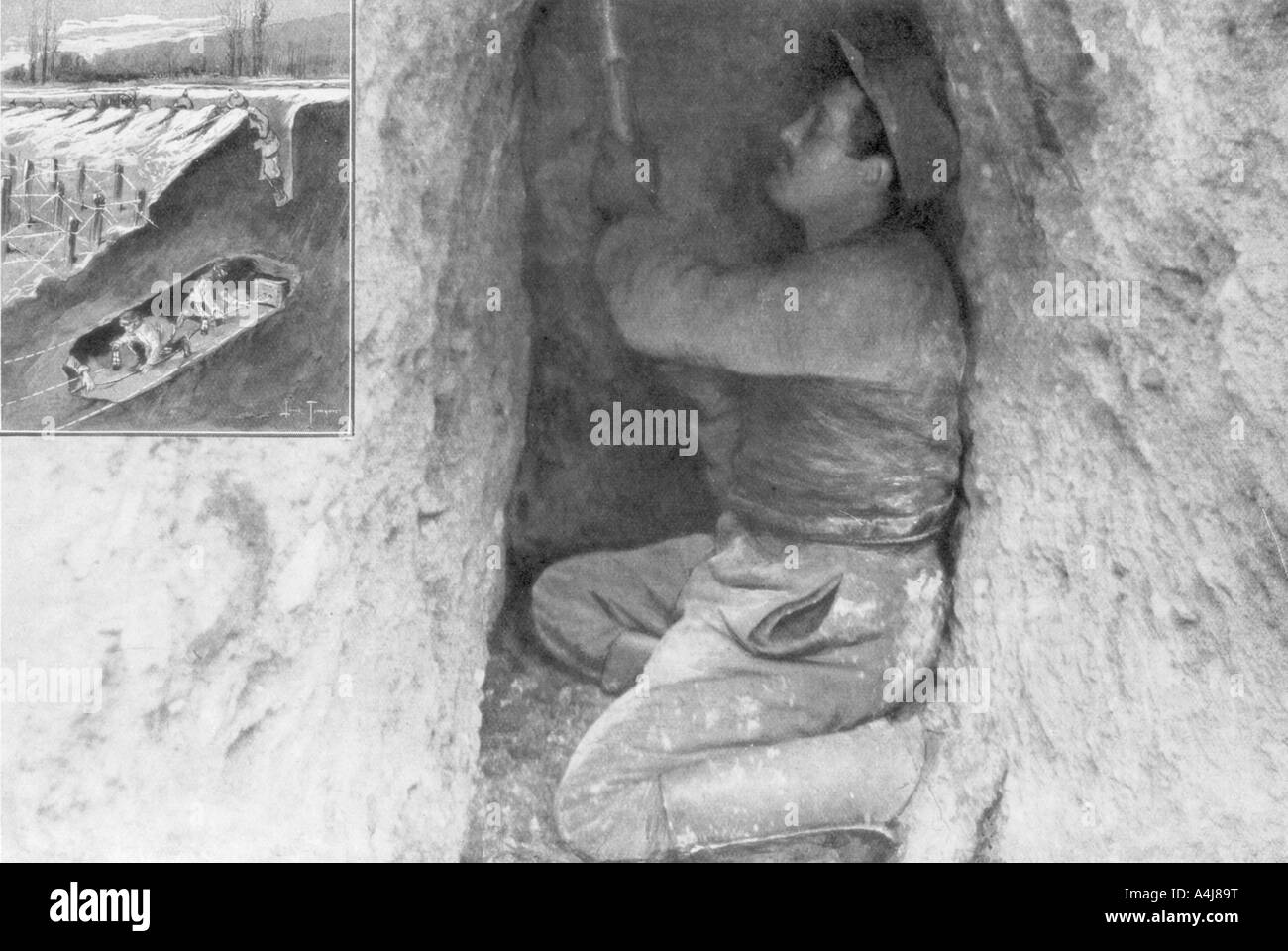 Eine Französische sapper Graben eines Tunnels eine Mine unter die feindlichen Linien, Frankreich, 1915. Artist: Unbekannt Stockfoto