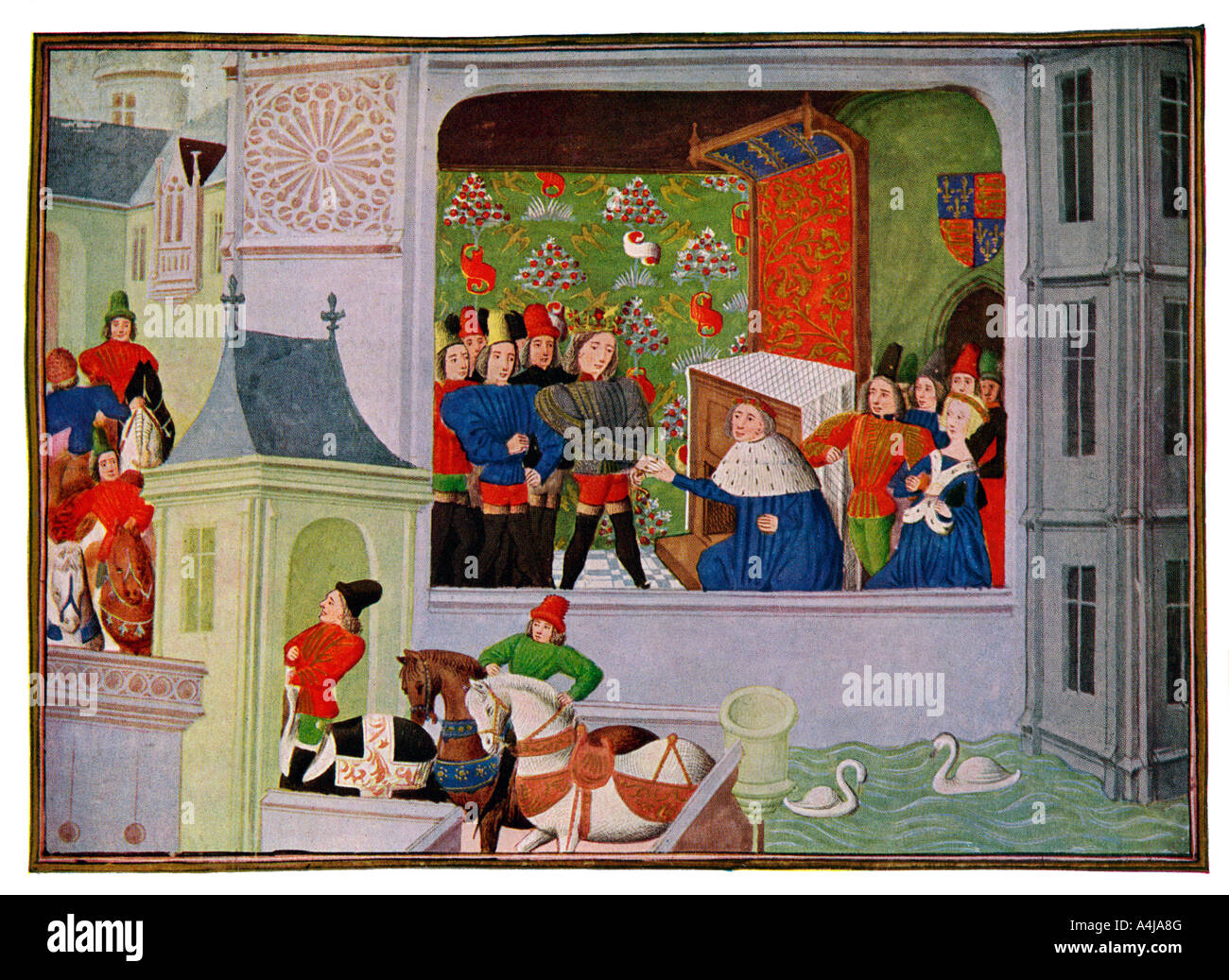 'Interview von Richard II. und dem Herzog von Gloucester", 14. Jahrhundert (15. Jahrhundert). Artist: Master mit der Harley Froissart Stockfoto