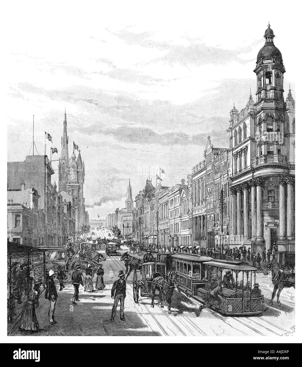 Collins Street Richtung Osten, Melbourne, Victoria, Australien, 1886 Künstler: JR Ashton Stockfoto