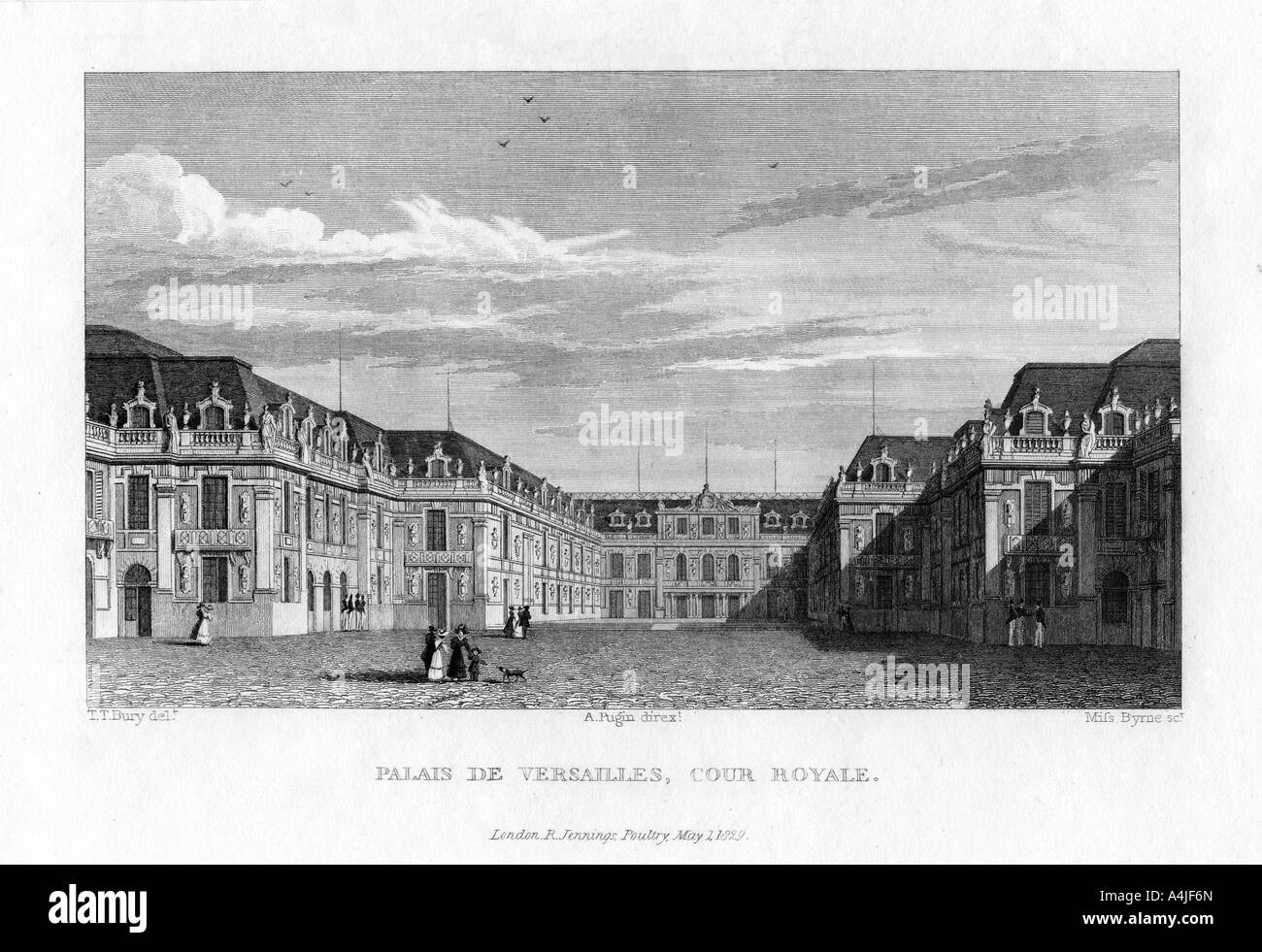 Royal Court, Palast von Versailles, in der Nähe von Paris, 1829. Artist: Byrne Stockfoto