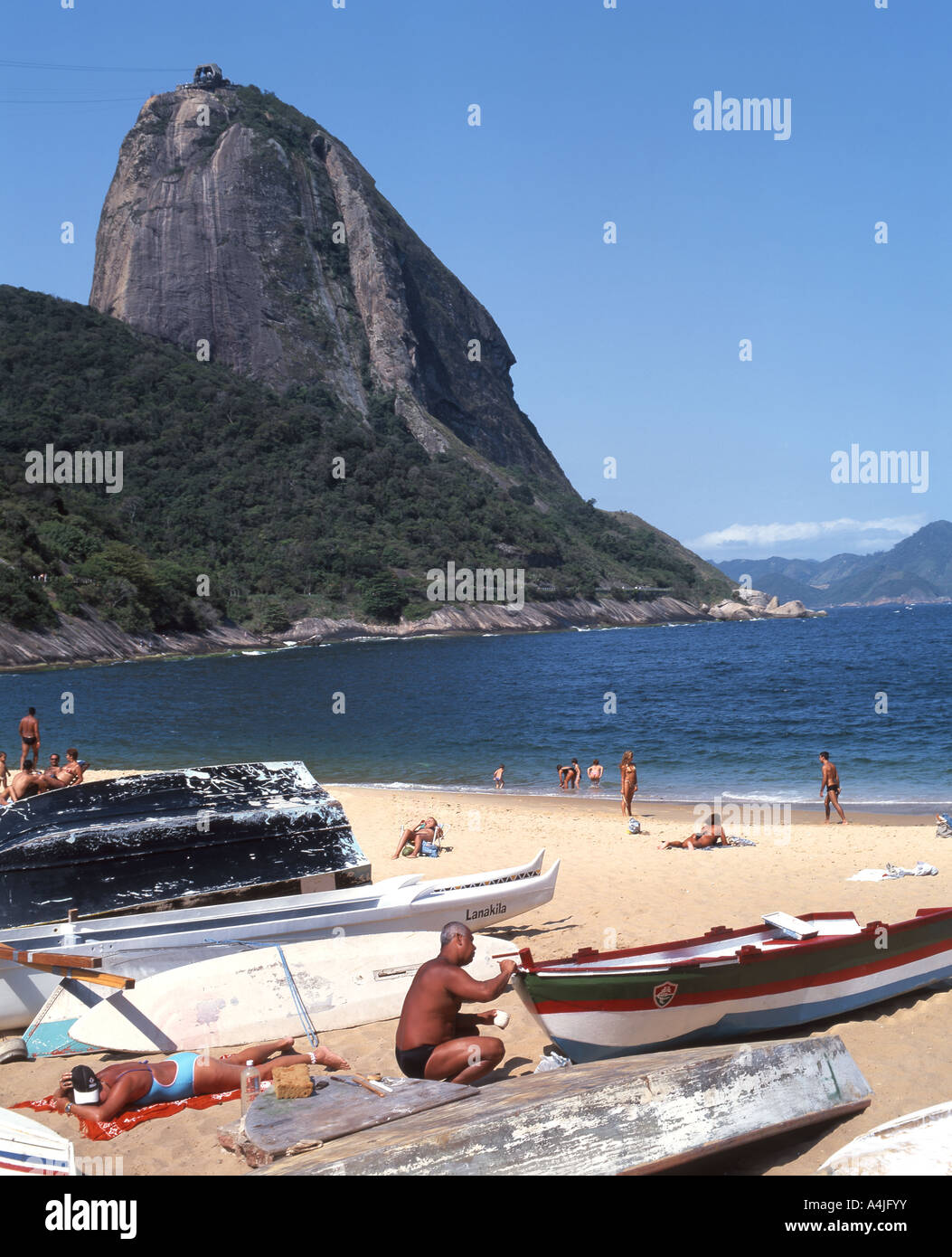 Vermelha Strand zeigen Zuckerhut (Pao d'Acucar), Rio De Janeiro, Brasilien Stockfoto