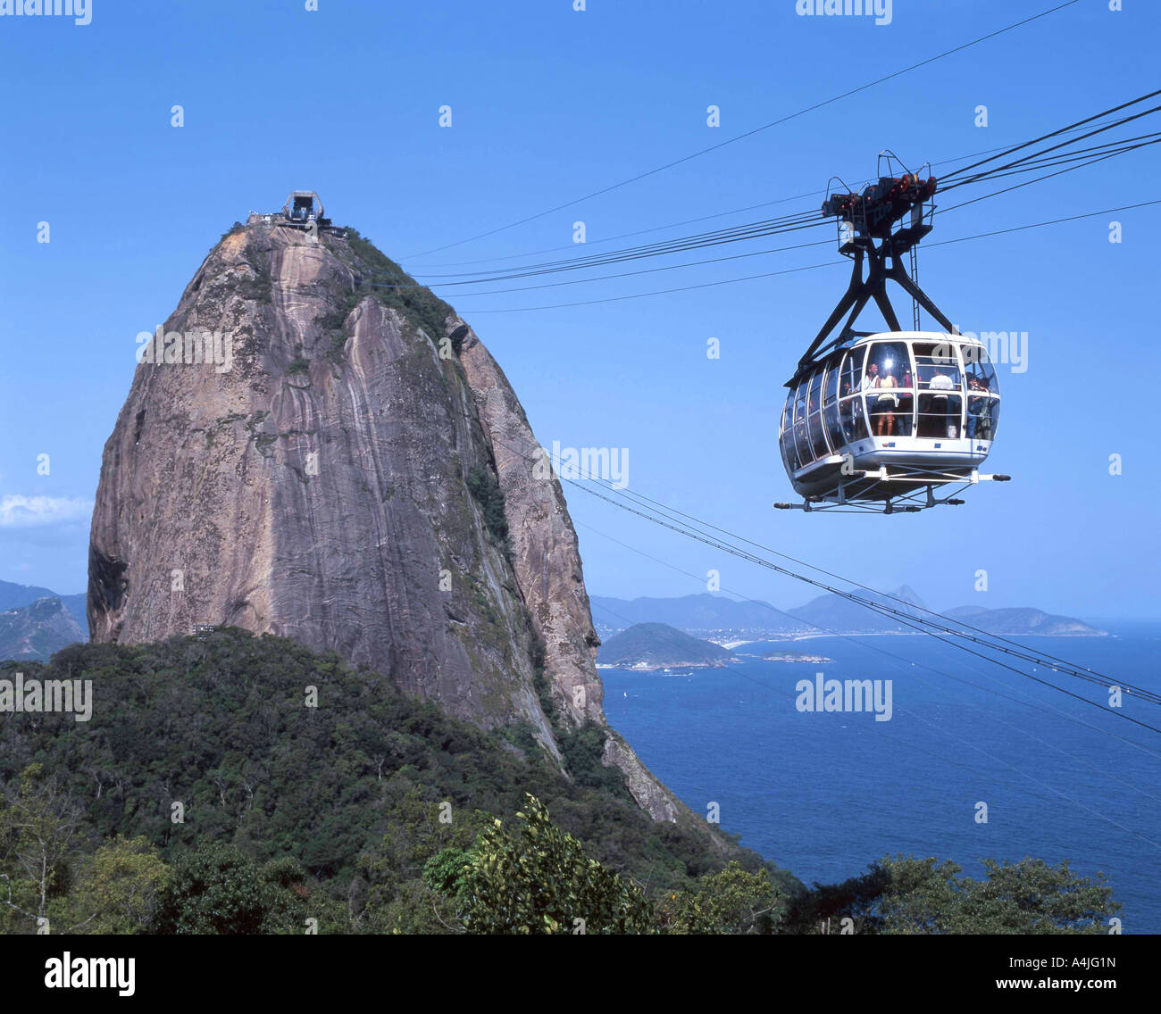 Zuckerhut (Pao d'Acucar) zeigen, Seilbahn, Rio De Janeiro, Brasilien Stockfoto