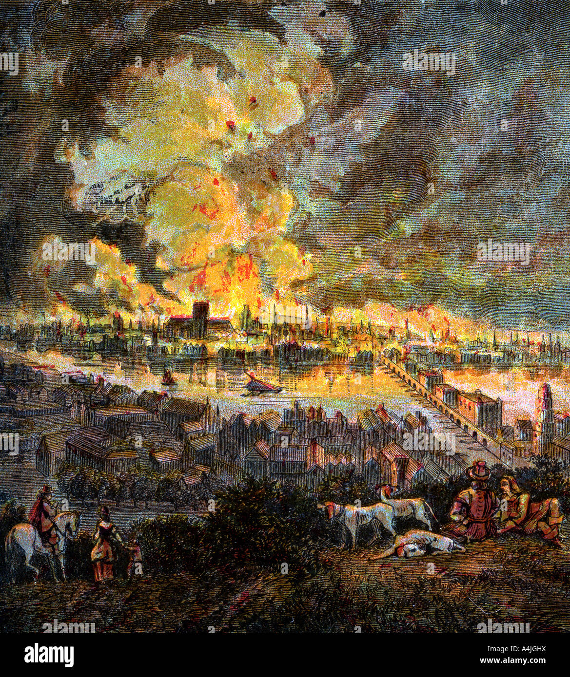 "Großen Brand von London, 1666', (c 1850). Artist: Unbekannt Stockfoto