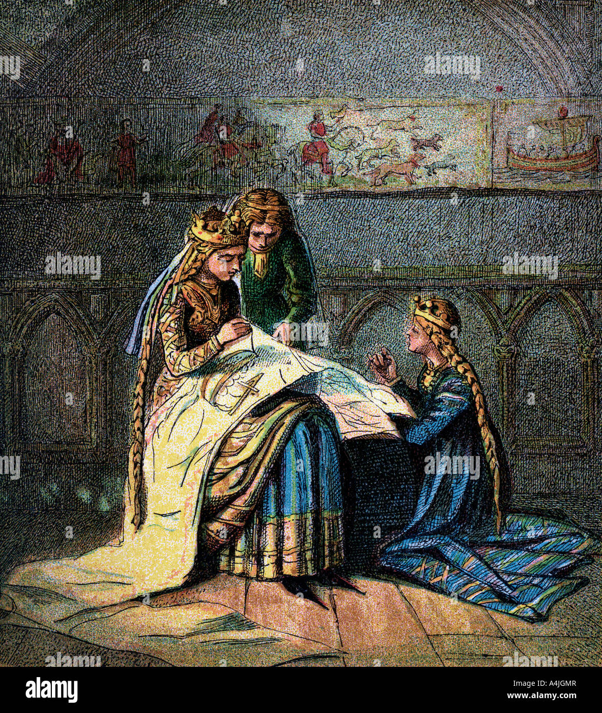 'Königin Mathilde und Ihr Tapestry', (c 1850). Artist: Unbekannt Stockfoto
