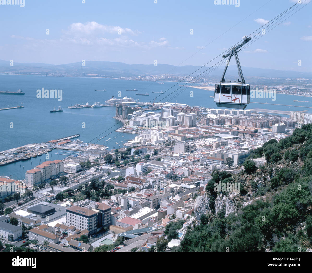 Blick von Seilbahn und Stadt, Gibraltar, Gibraltar Stockfoto