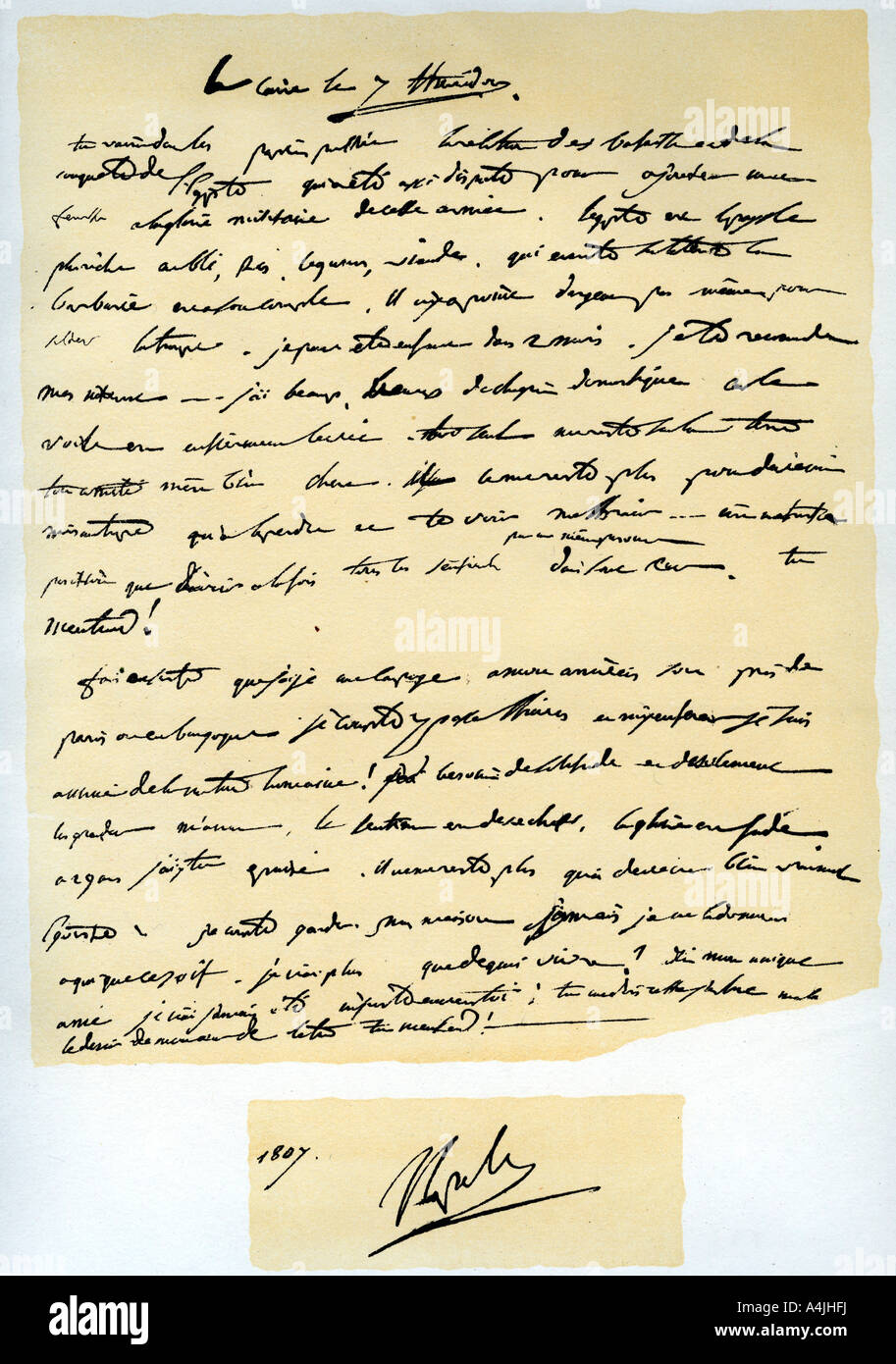 Brief von Napoleon Bonaparte zu seinen Bruder Joseph, den 25. Juli 1798. Artist: Napoleon Bonaparte I Stockfoto